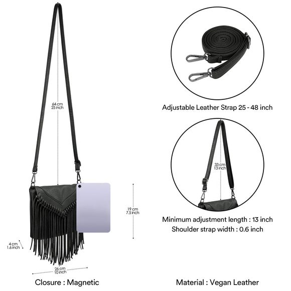 Pu Leather Hobo Fringe Crossbody Tassel Purse Vintage Small Handbag >:) - Picture 3 of 7